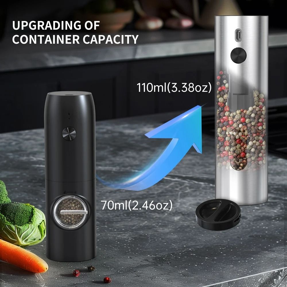 Stainless Steel Electric Pepper Grinder USB Rechargeable Automatic Mill Set 2