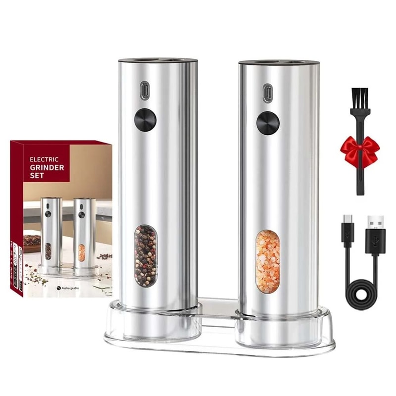 Stainless Steel Electric Pepper Grinder USB Rechargeable Automatic Mill Set 7