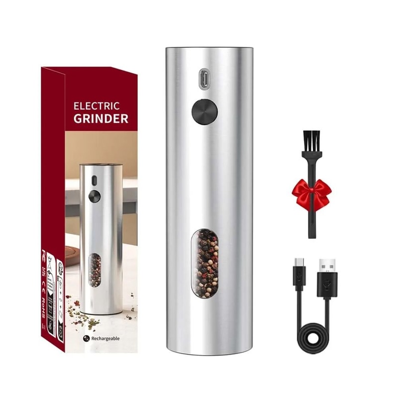 Stainless Steel Electric Pepper Grinder USB Rechargeable Automatic Mill Set 8