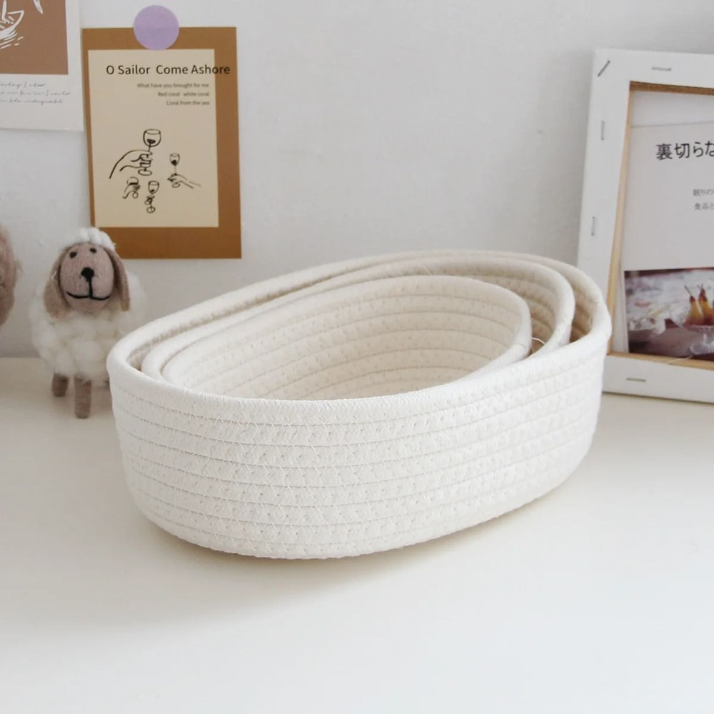 Woven Cotton Rope Storage Baskets Multifunctional Desktop Organizer 5