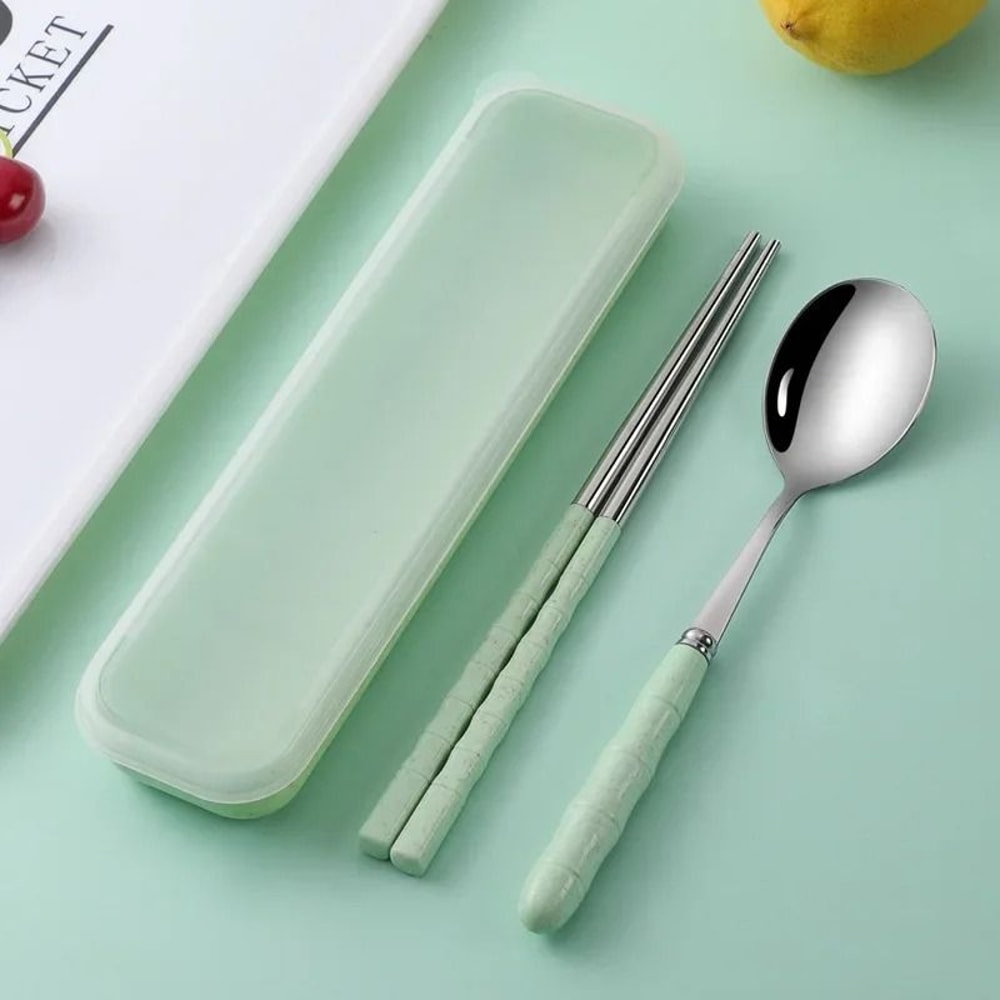 Wheat Straw Portable Cutlery Set EcoFriendly Reusable Travel Tableware 5