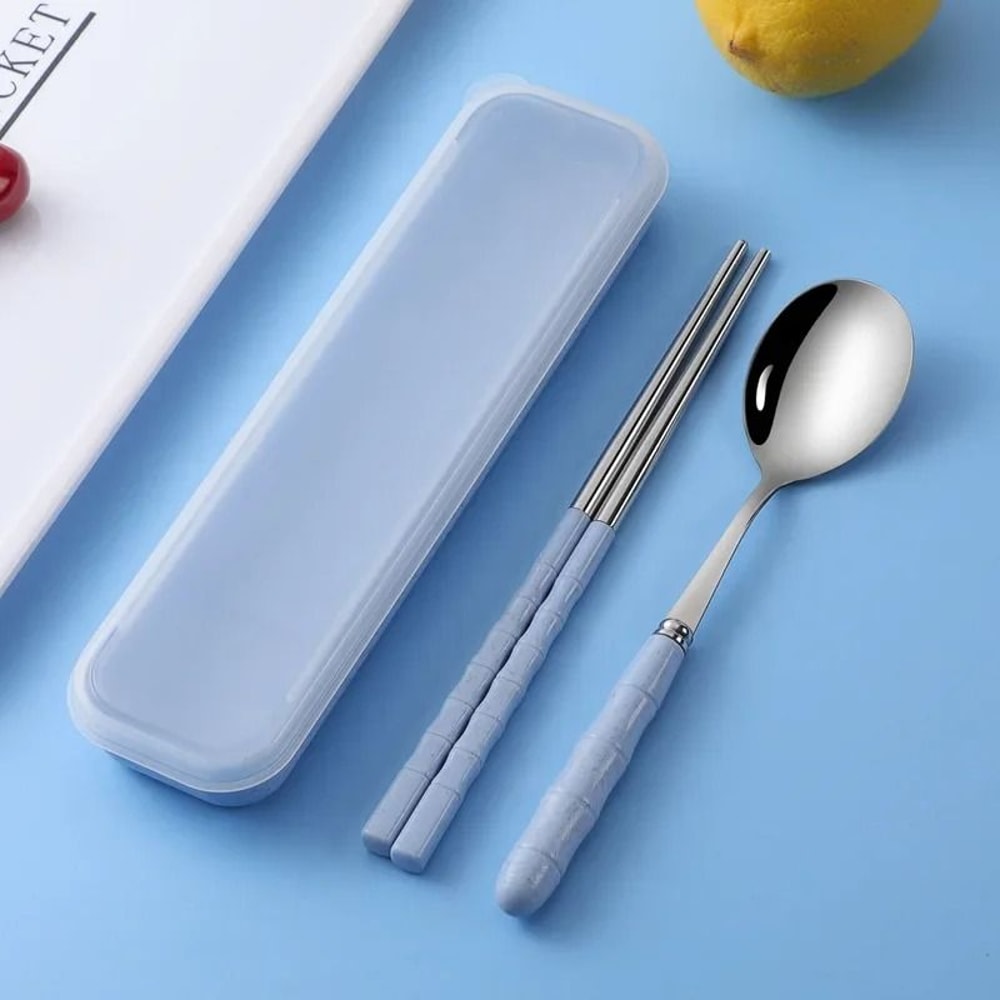 Wheat Straw Portable Cutlery Set EcoFriendly Reusable Travel Tableware 6