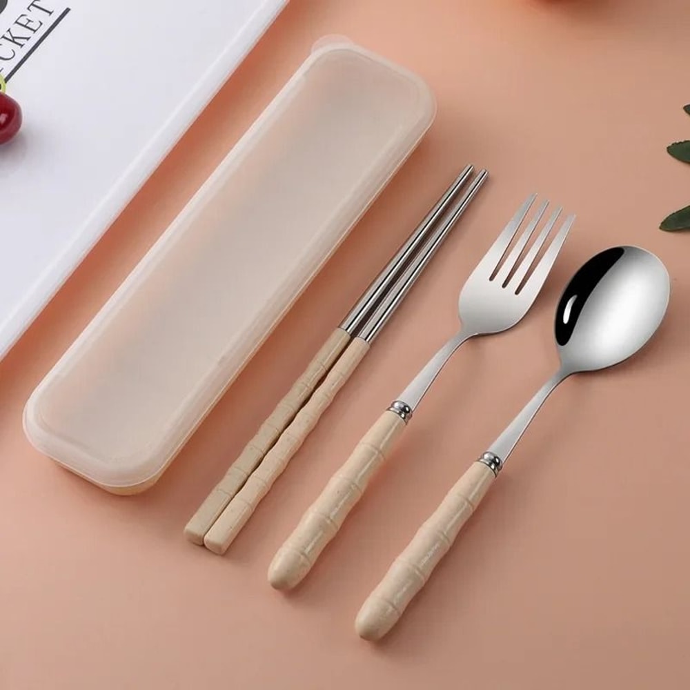 Wheat Straw Portable Cutlery Set EcoFriendly Reusable Travel Tableware 8