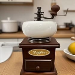 vintage manual coffee grinder | classic wooden burr mill with hand crank