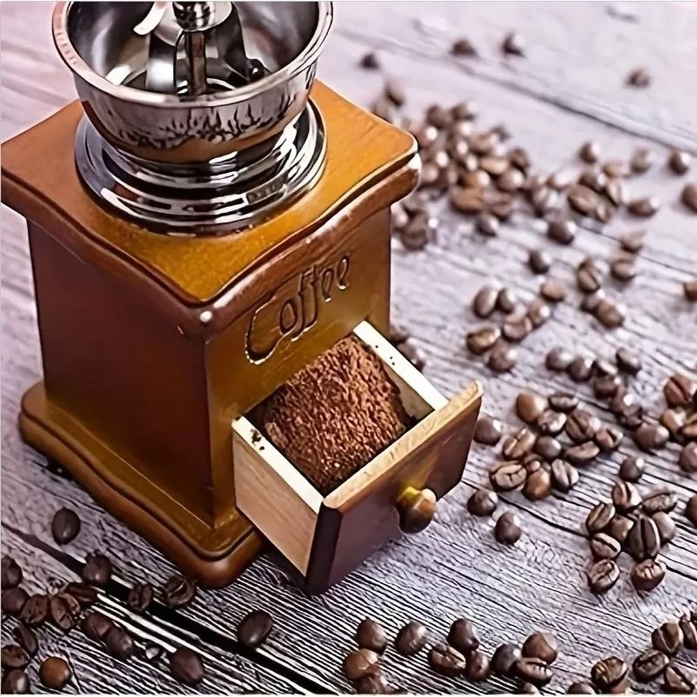 Vintage Manual Coffee Grinder Classic Wooden Burr Mill With Hand Crank 4