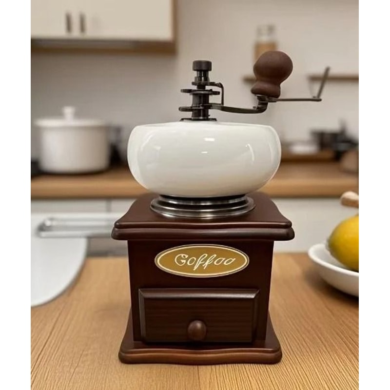 Vintage Manual Coffee Grinder Classic Wooden Burr Mill With Hand Crank 7