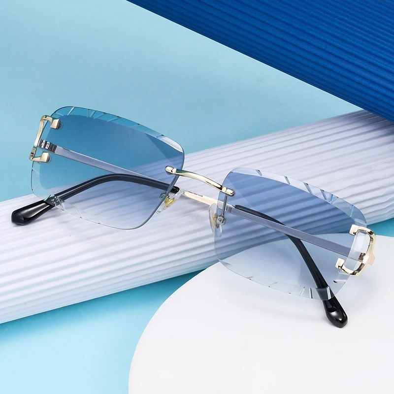 Square Rimless Glasses HighGrade Metal Trend Sunglasses For Men Women 0