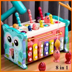 baby montessori magnetic fishing owl cube | educational hammer game with music