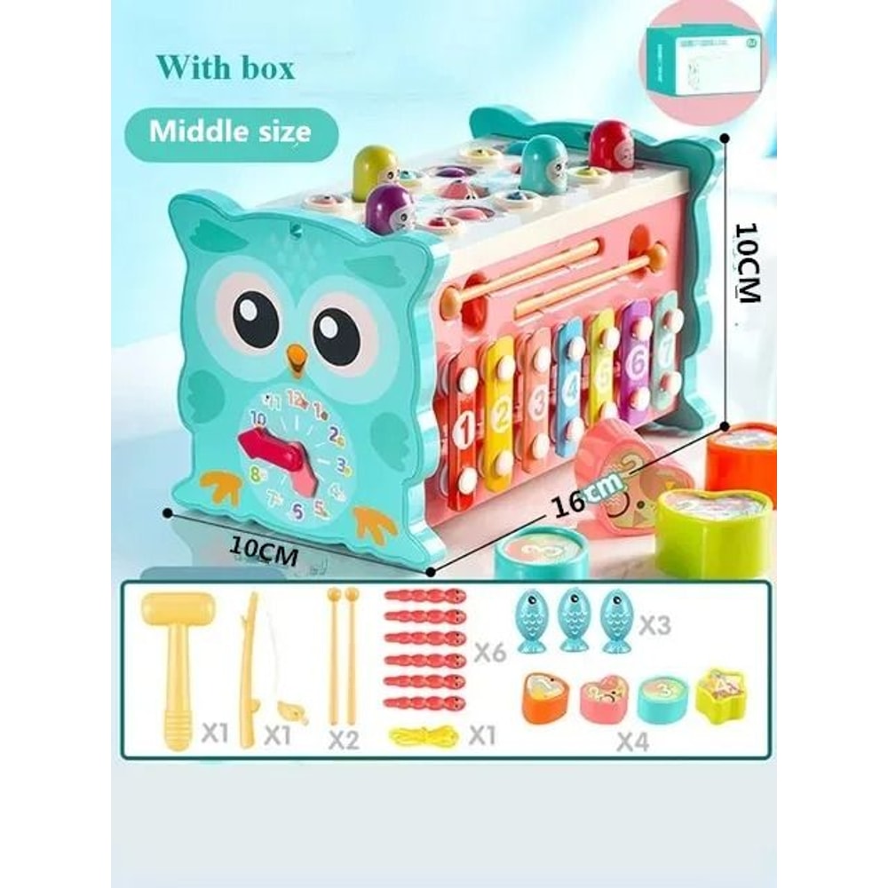 Baby Montessori Magnetic Fishing Owl Cube Educational Hammer Game With Music 8