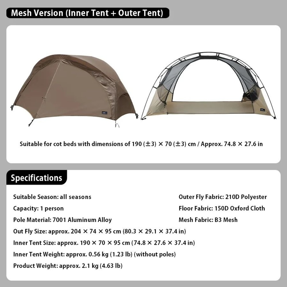 UltraLight Cot Tent Waterproof MosquitoProof Outdoor Shelter 6
