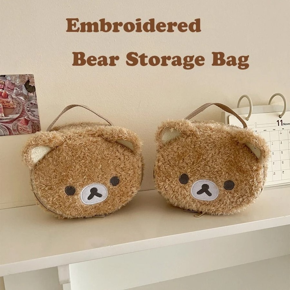 Anime Relaxed Bear Plush Makeup Case Soft Cosmetic Bag Jewelry Organizer 3