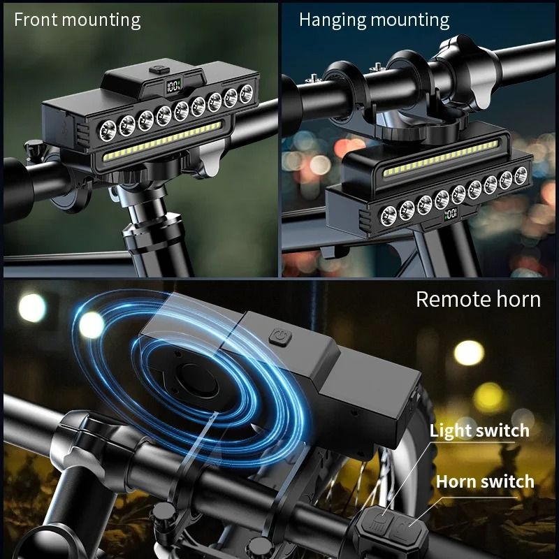 Bicycle Front Headlight With Integrated Horn TypeC Rechargeable MTB Safety Light 5