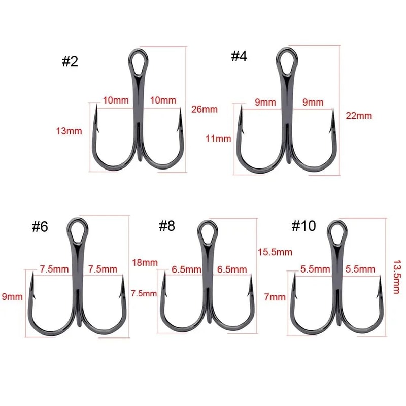 High Carbon Steel Treble Fishing Hooks 10Piece Professional Tackle Set 5