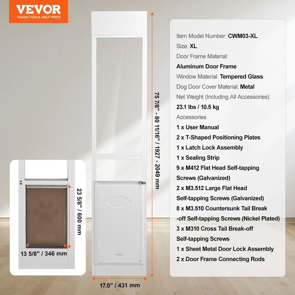 Adjustable Sliding Glass Pet Door Aluminum Frame Tempered Glass 8