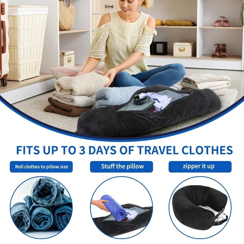 Fillable Travel Neck Pillow UShaped Storage Solution For Airplane Travel 2