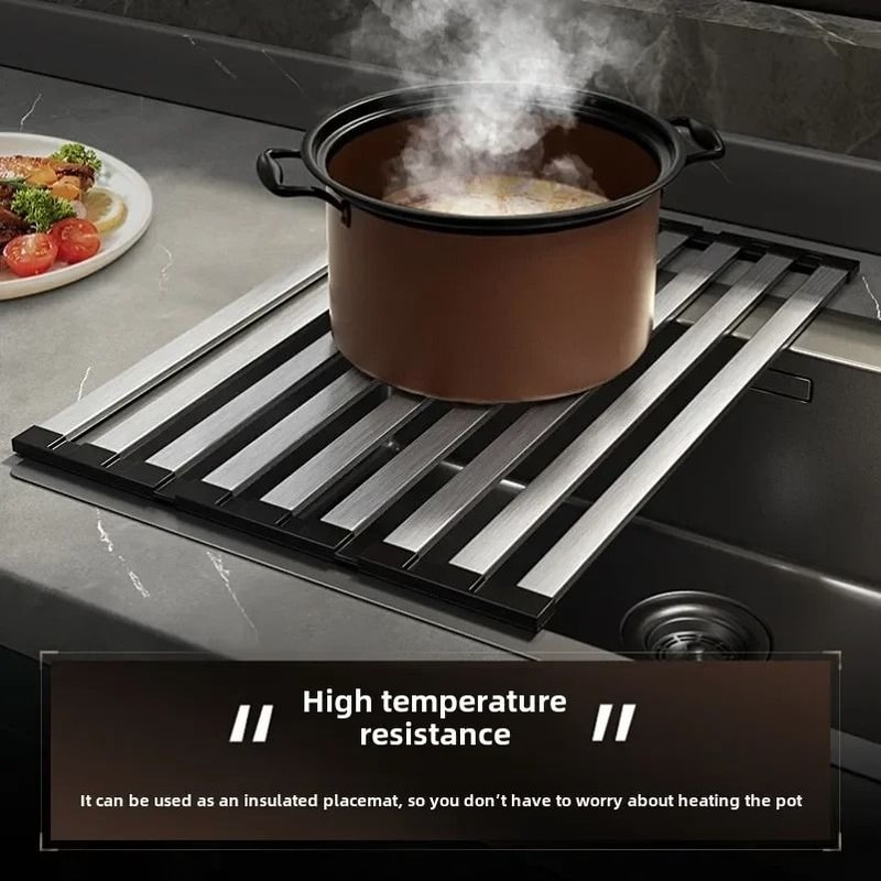 304 Stainless Steel Kitchen Sink Drain Rack Retractable Dish Storage Basket 4