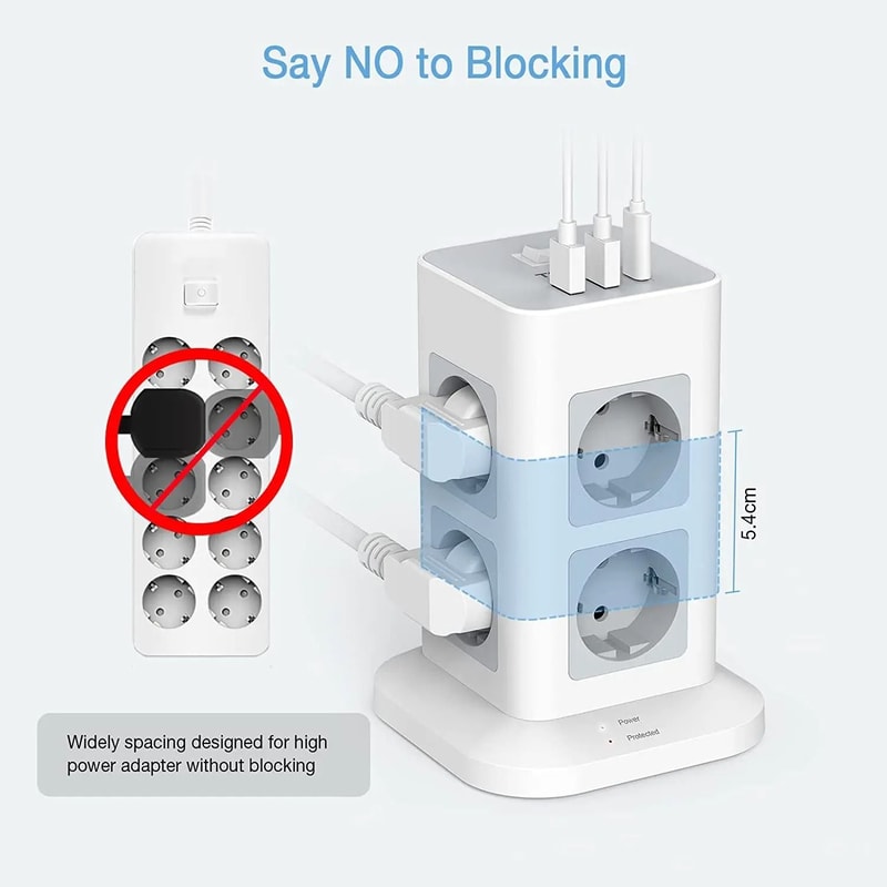 Vertical Tower Power Strip Surge Protected MultiOutlet Charging Station 2