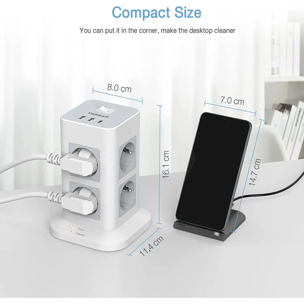 Vertical Tower Power Strip Surge Protected MultiOutlet Charging Station 4
