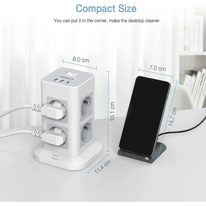 Vertical Tower Power Strip Surge Protected MultiOutlet Charging Station 4