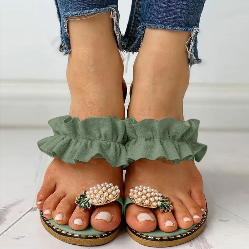 Bohemian Pineapple Pearl Flat Sandals Summer Beach Slipper 4