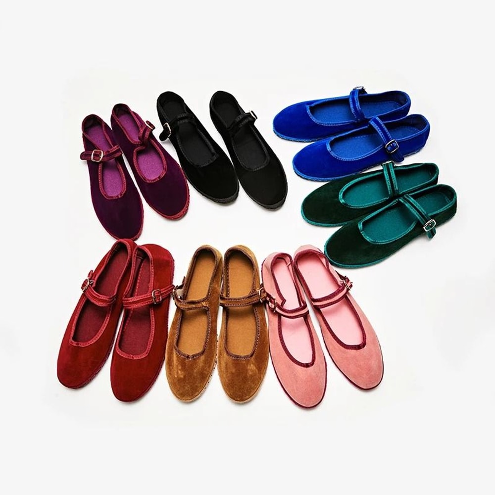 Vintage HandStitched Velvet Mary Jane Flats 4