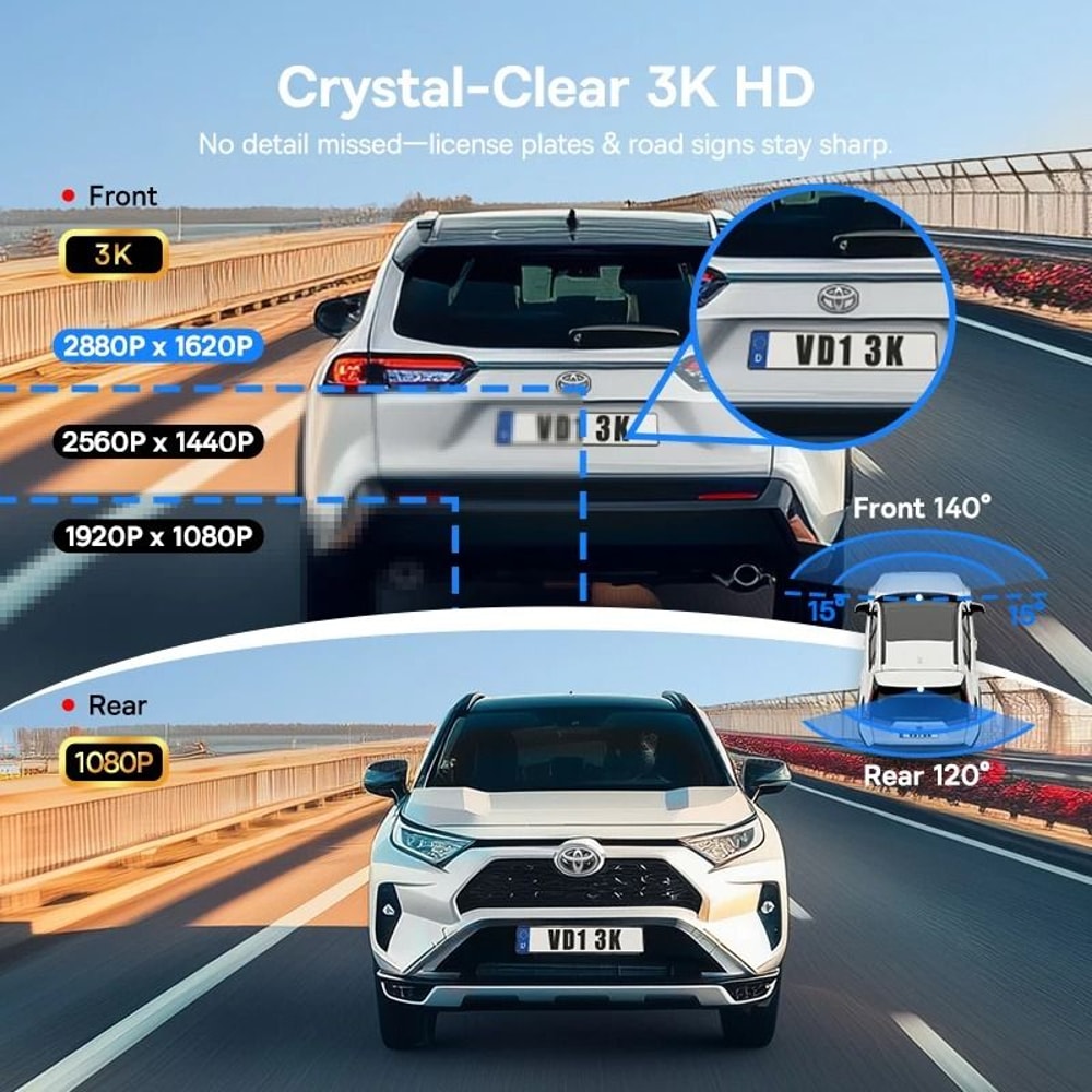 3K DualChannel Dash Cam With Integrated GPS 1