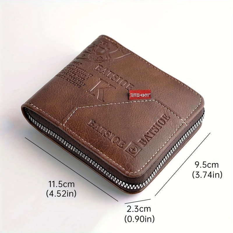 Mens PU Wax Oil Skin Zippered Wallet 1