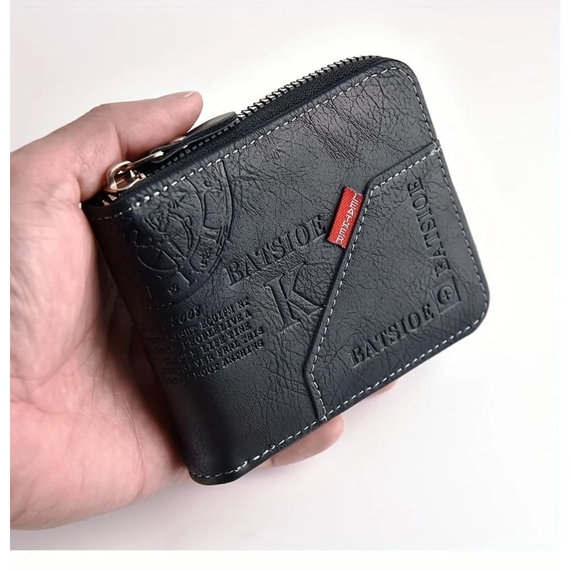 Mens PU Wax Oil Skin Zippered Wallet 6