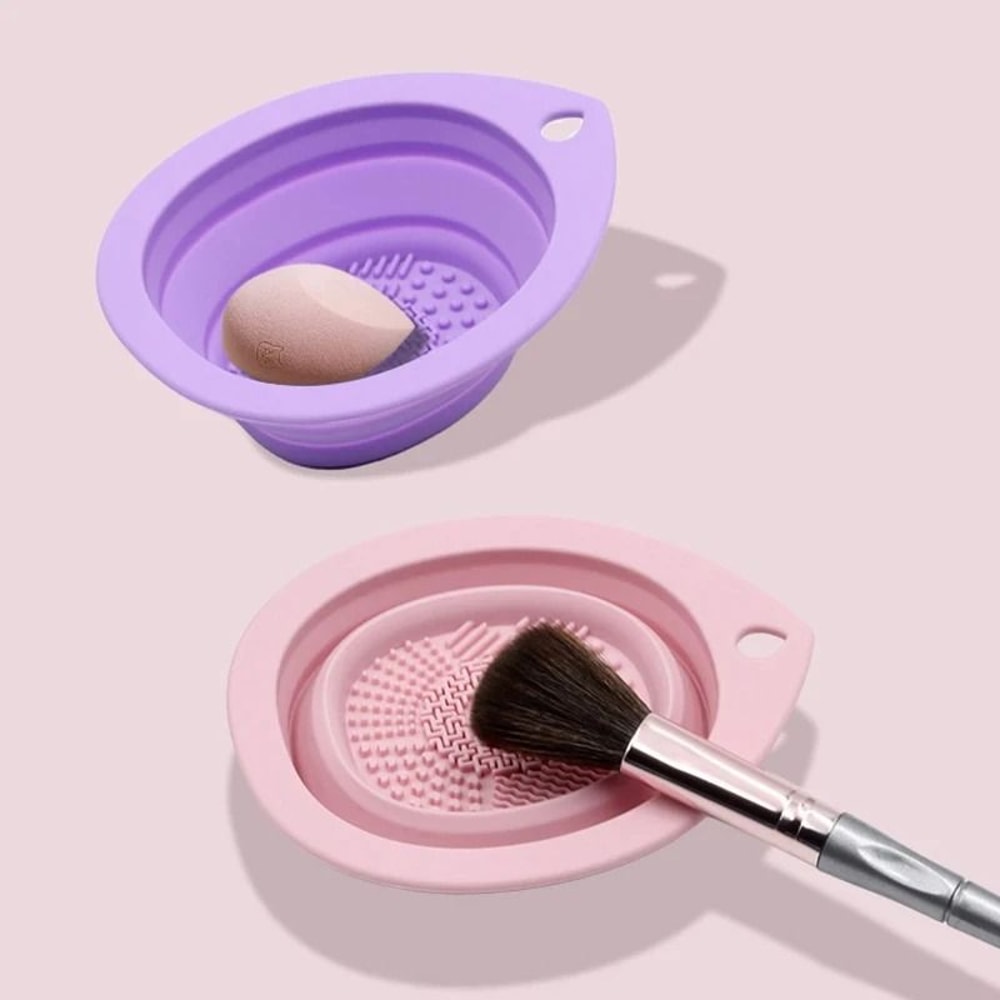 Folding Silicone Makeup Brush Puff Cleaning Bowl 1