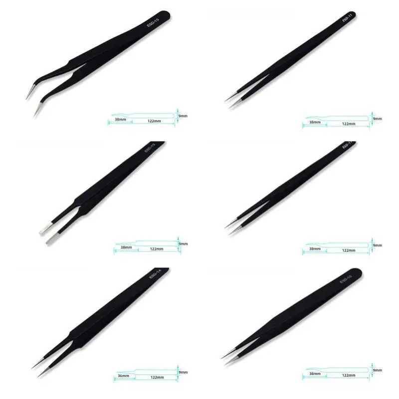 6Piece Precision AntiStatic Tweezers Set 6