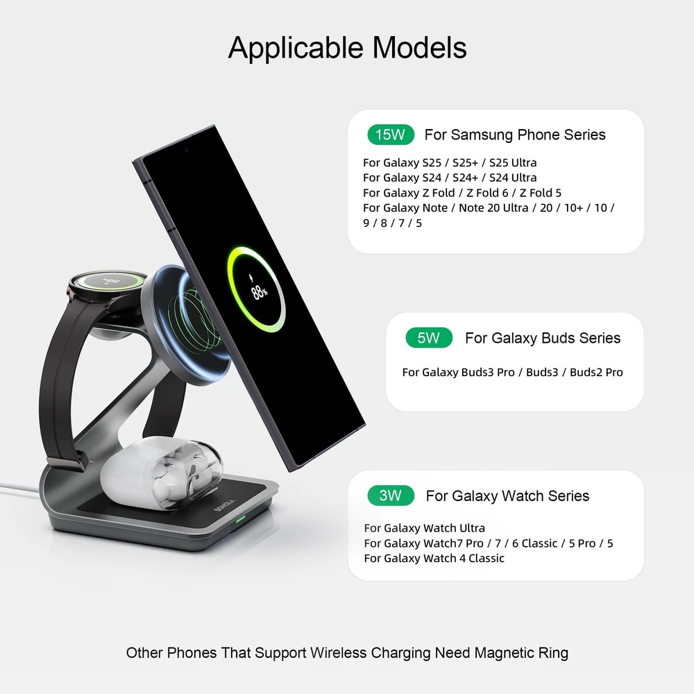 3in1 Metal Fast Wireless Charging Stand 3