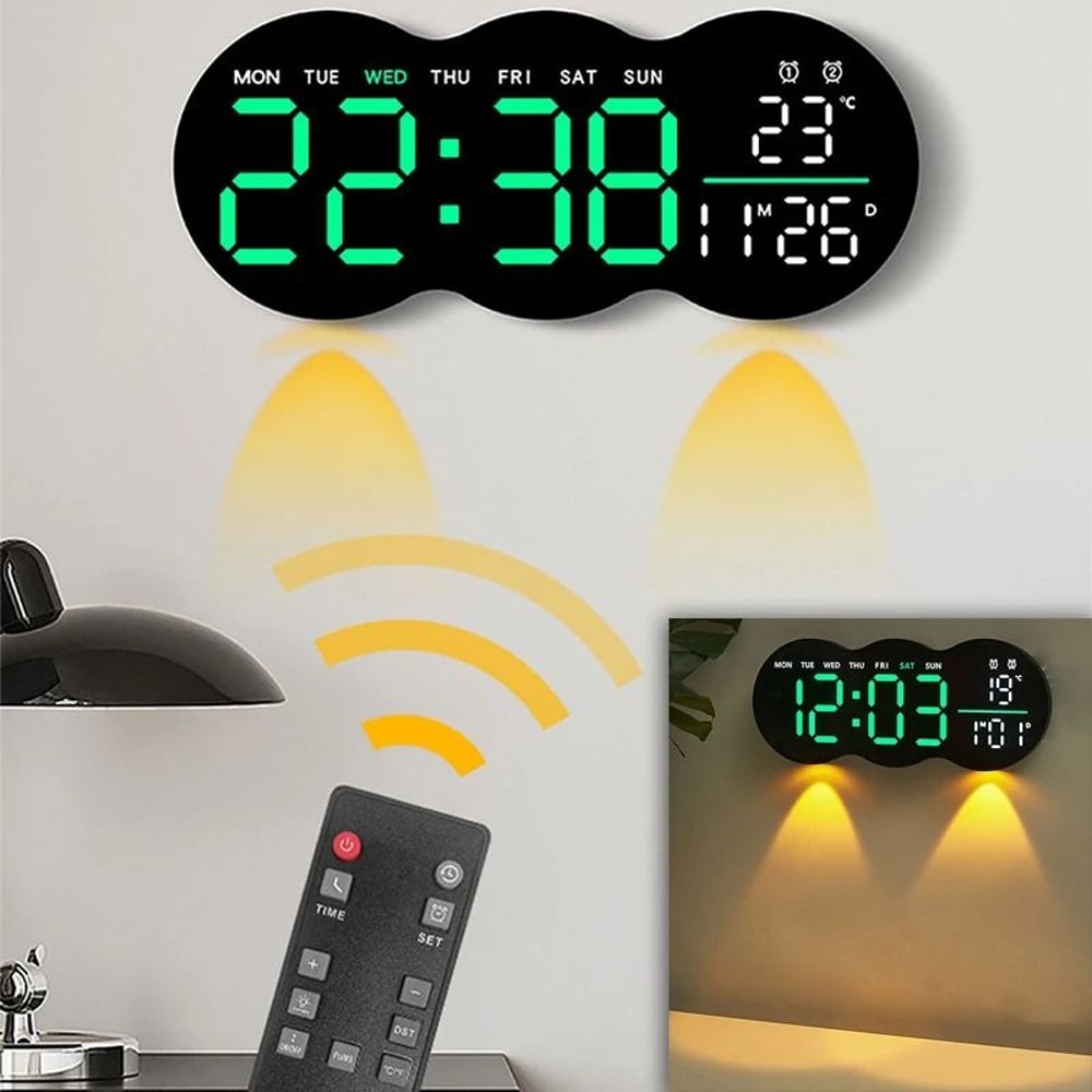 Large Digital LED Wall Clock With Ambient Aura 1