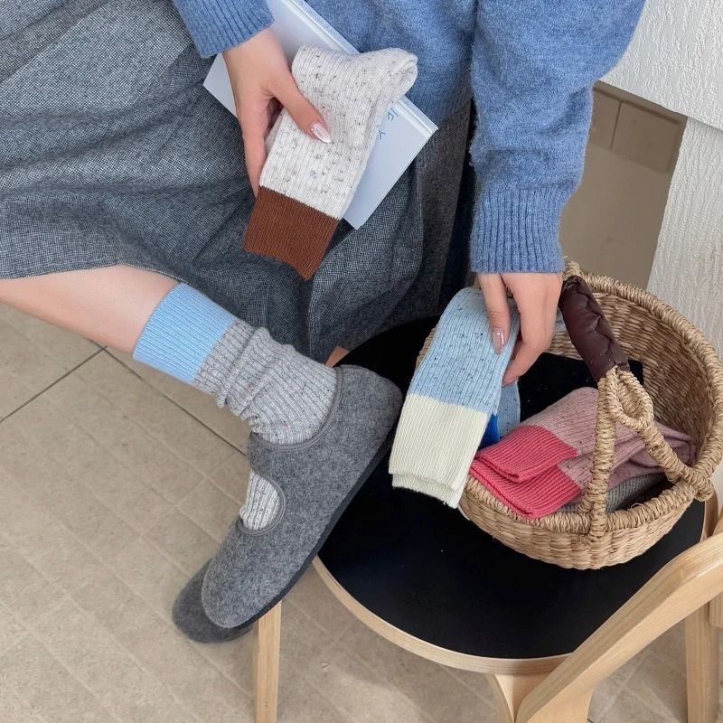 Color Blocking Velvet Dot Winter Socks 1