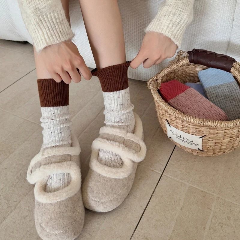 Color Blocking Velvet Dot Winter Socks 2