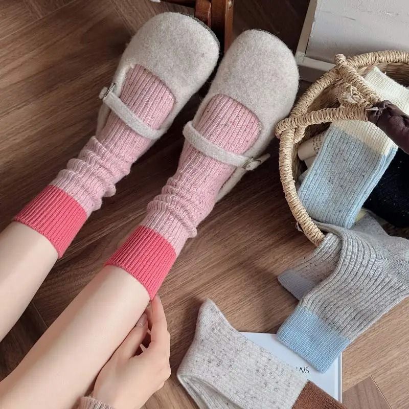 Color Blocking Velvet Dot Winter Socks 4