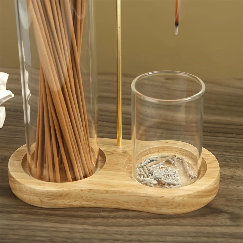 Elegant 2in1 Glass Incense Candle Sanctuary AntiFly Ash Modern Burner With Storage 2