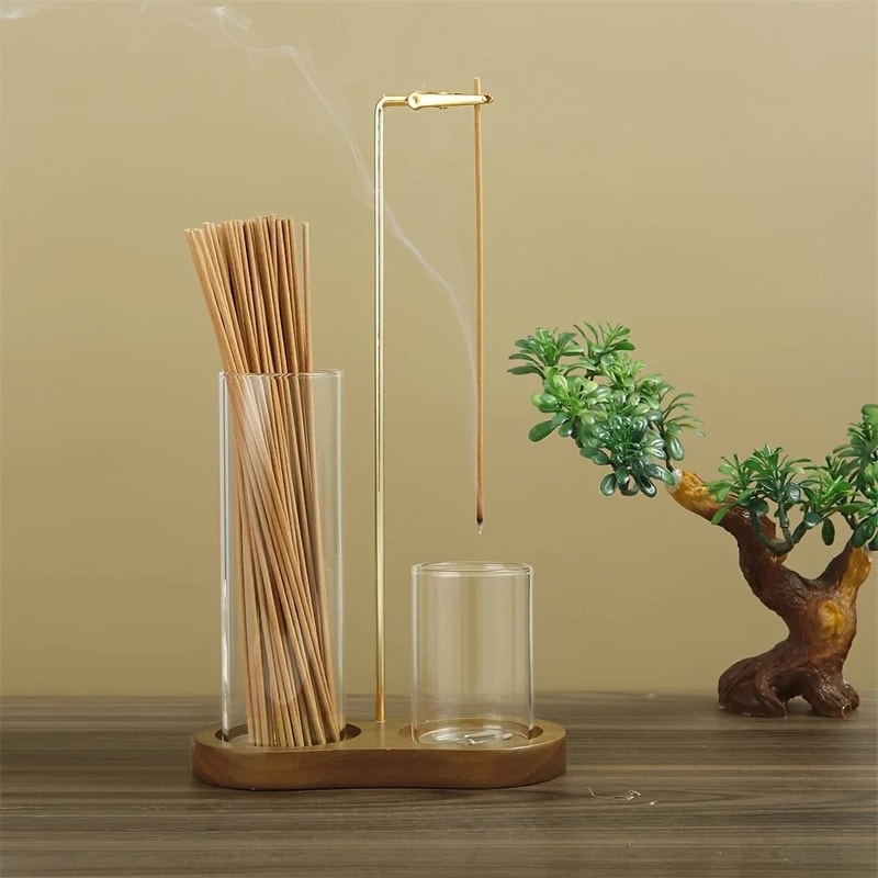 Elegant 2in1 Glass Incense Candle Sanctuary AntiFly Ash Modern Burner With Storage 7