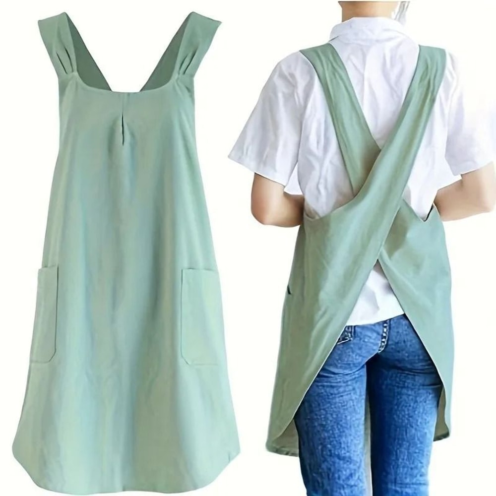 Vintage Apron With Pockets Comfortable NoTie Design 4