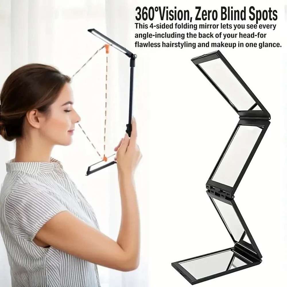 360 Panoramic Folding Mirror 4Sided Portable Handheld For Haircutting Styling 4
