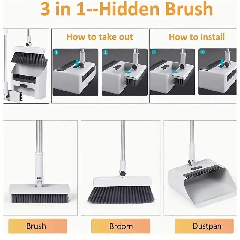 3in1 Folding Broom And Dustpan Set For MultiSurface Cleaning 3
