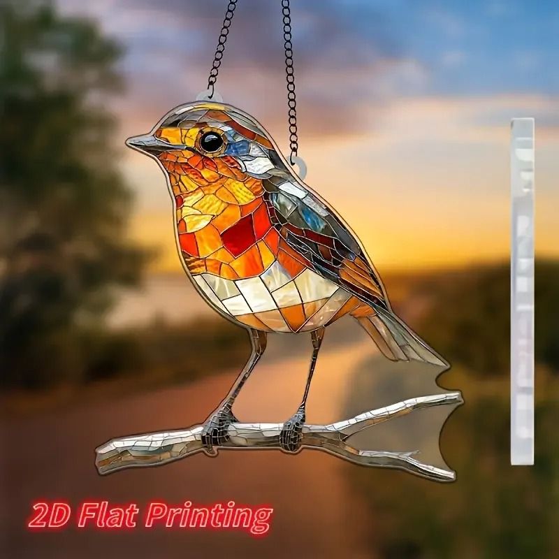 2D Flat Acrylic Robin Sun Catcher 8x8 In For Kitchen Garden Wall Decor 2