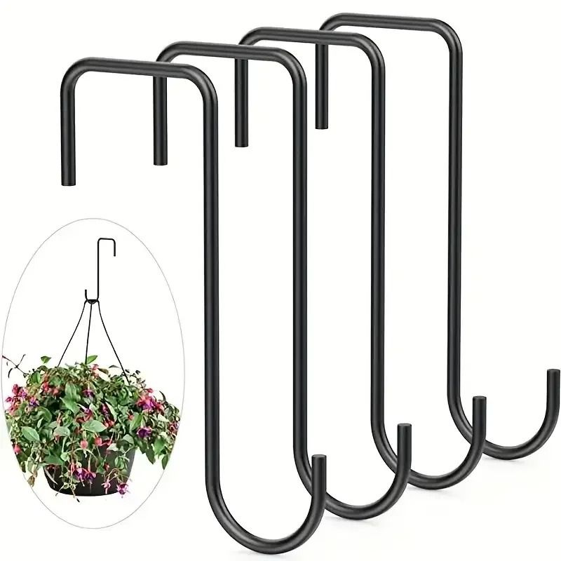 4 HeavyDuty Black Fence Hooks For Hanging Plants Bird Feeders Lanterns IndoorOutdoor Use 0