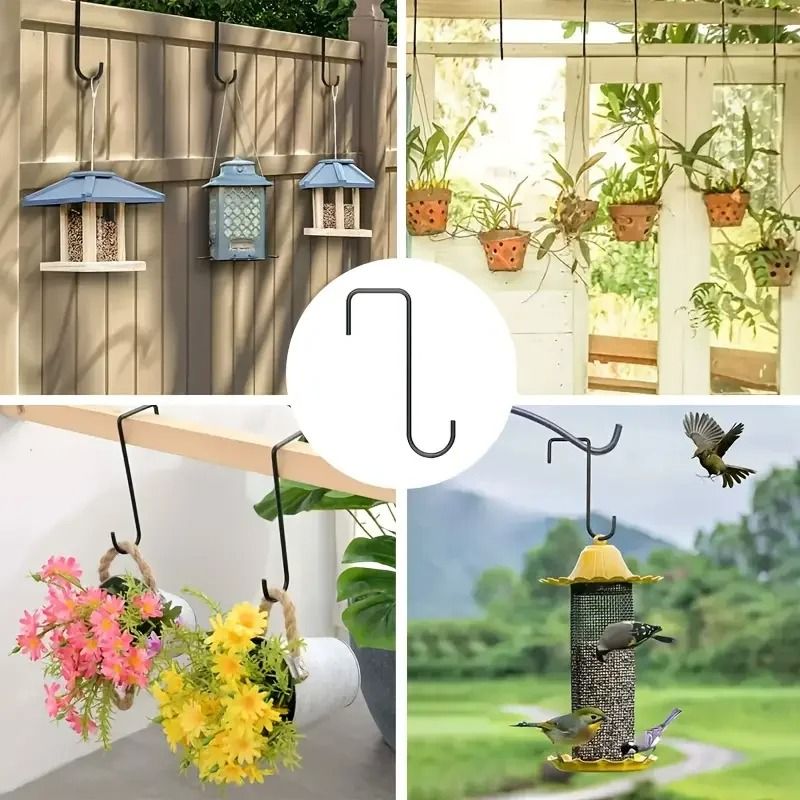 4 HeavyDuty Black Fence Hooks For Hanging Plants Bird Feeders Lanterns IndoorOutdoor Use 4