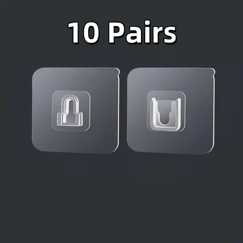 10 Pairs Strong Adhesive Hooks NoDrill Interlocking Wall Mounts For Home Organization 5