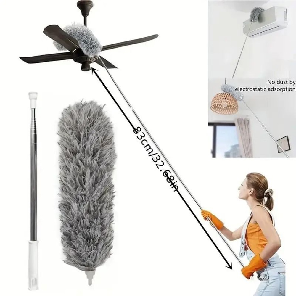 Extendable Microfiber Duster Pole Bendable Stainless Steel Brush For HighReach Cleaning 0