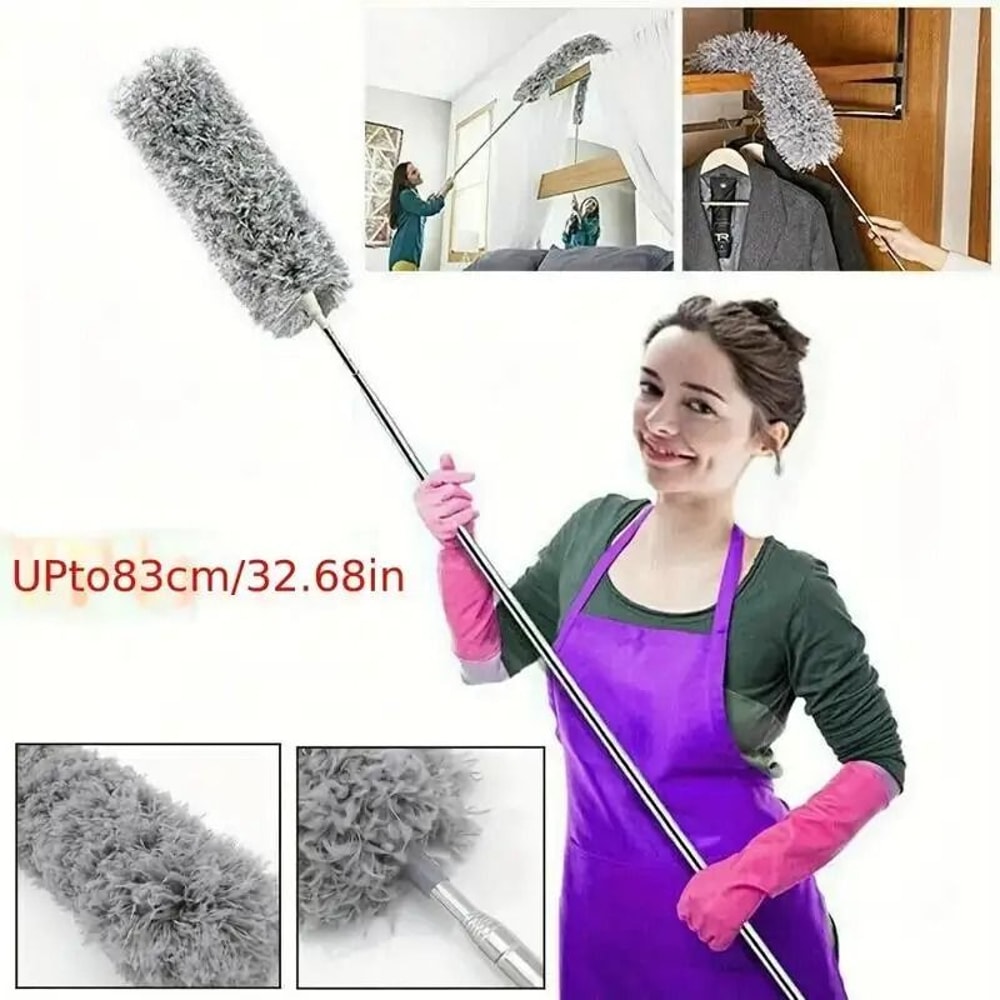 Extendable Microfiber Duster Pole Bendable Stainless Steel Brush For HighReach Cleaning 2