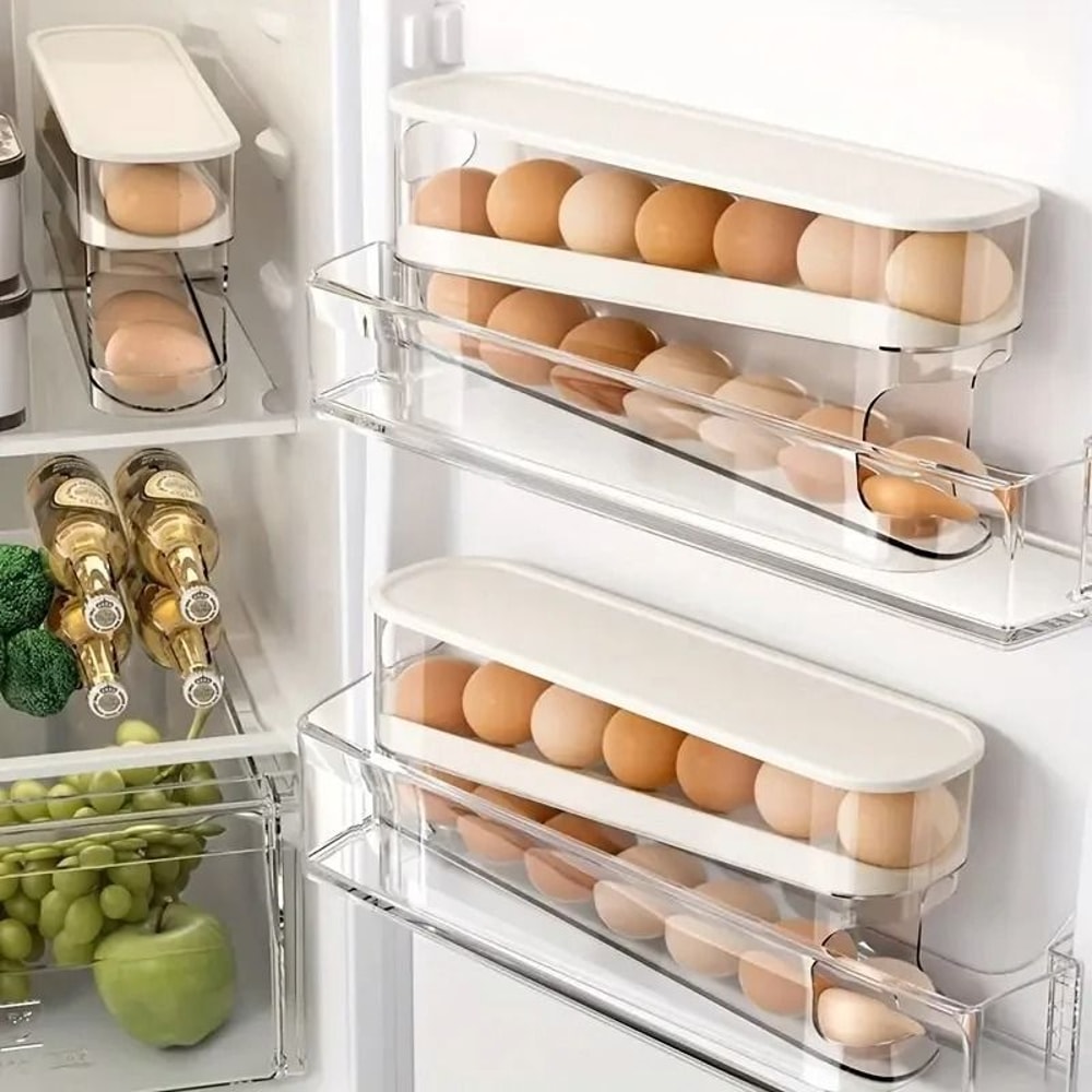 AutoRotating Clear Egg Holder 2Layer SpaceSaving Fridge Organizer 0
