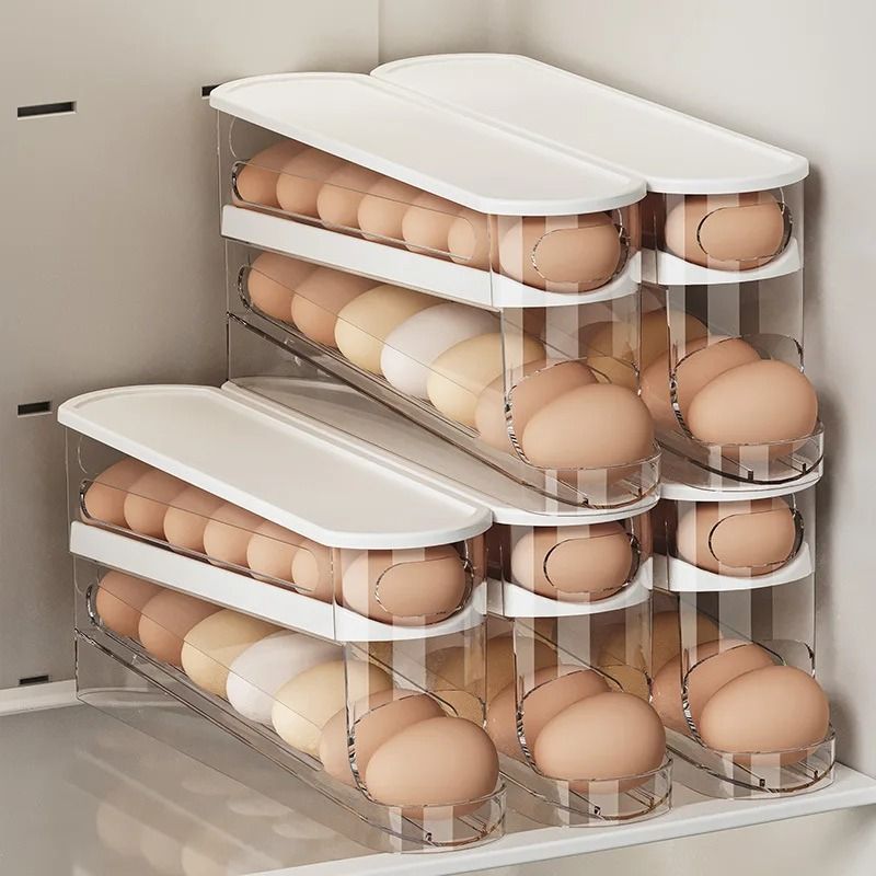 AutoRotating Clear Egg Holder 2Layer SpaceSaving Fridge Organizer 3