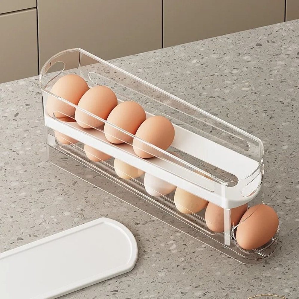 AutoRotating Clear Egg Holder 2Layer SpaceSaving Fridge Organizer 4