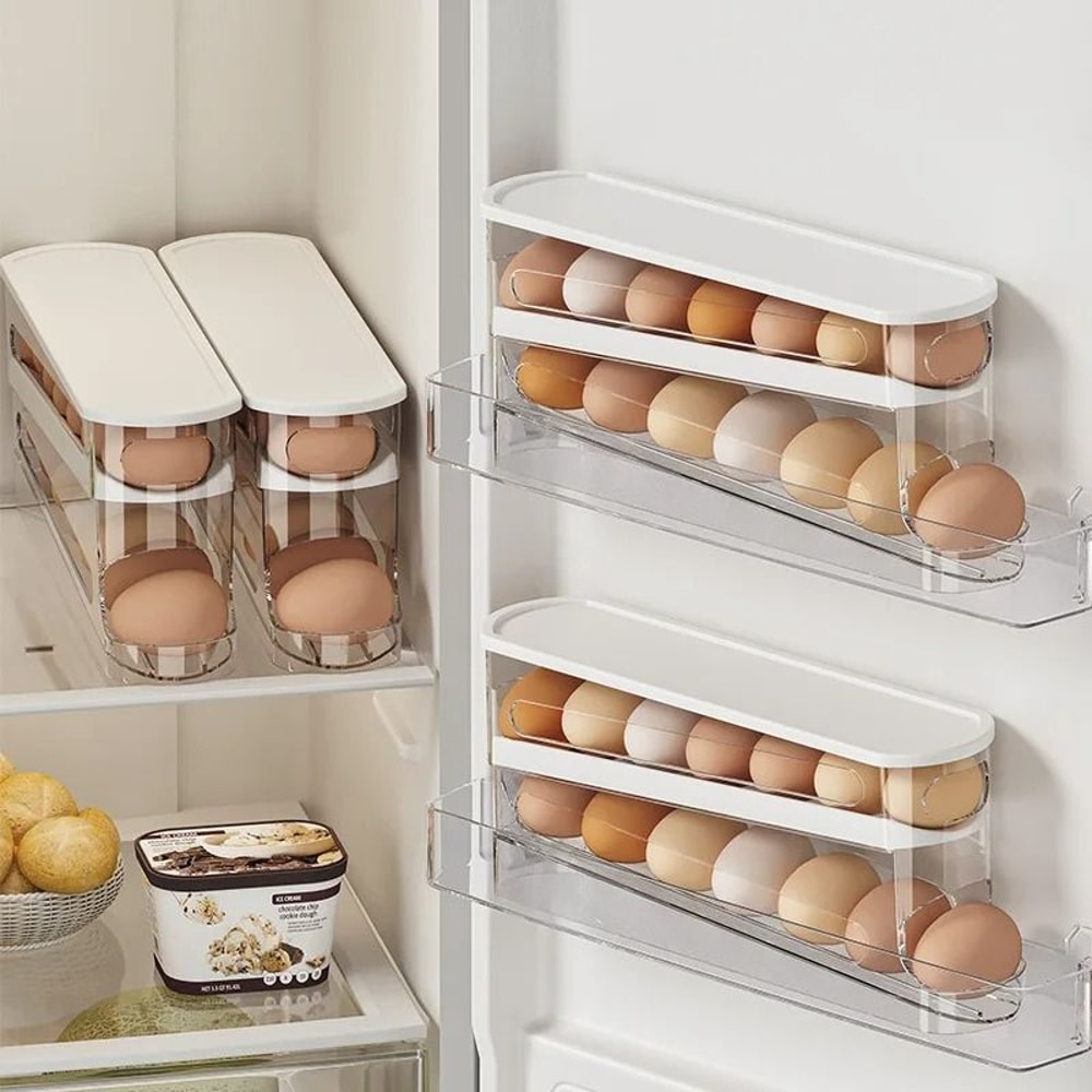 AutoRotating Clear Egg Holder 2Layer SpaceSaving Fridge Organizer 6